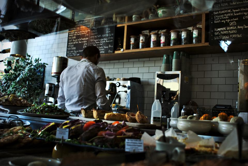 Busy restaurant kitchen counter and equipment